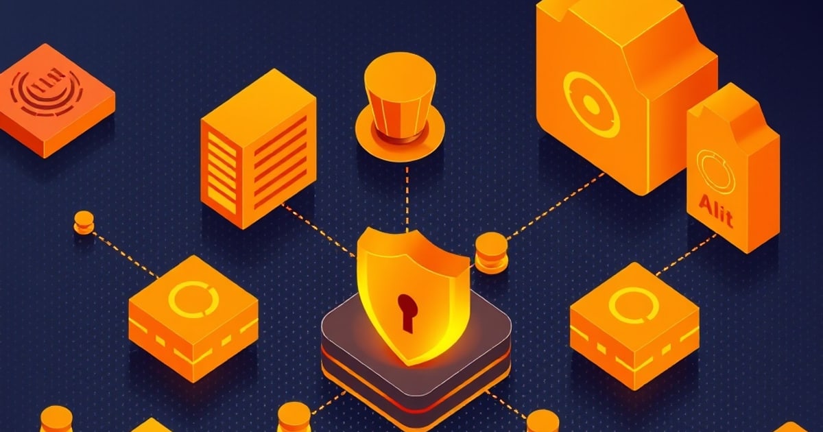 Isometric vector illustration of AI and ML supply-chain security tooling and model provenance checks